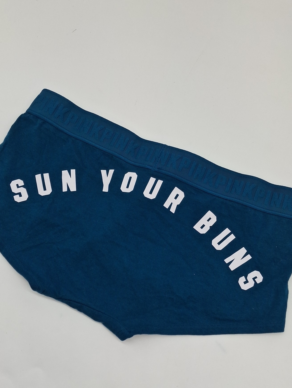 PINK Victoria's Secret Logo Waist Sun Your Buns Mesh Panel Boyshort Teal M